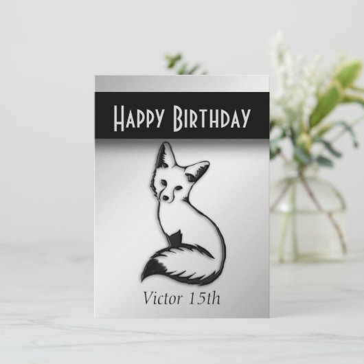 Silver Fox Verjaardagsfeestuitnodiging Kaart (Staand voorkant)