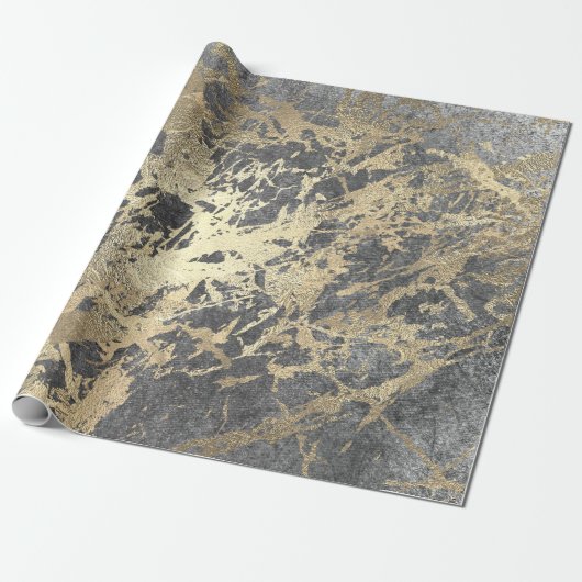 Silver Foxier Gold Marble Shiny Metallic Strokes Cadeaupapier (Uitgerold)