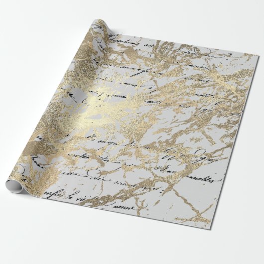 Silver Foxier Gold Script Shiny Metallic Black Cadeaupapier (Uitgerold)