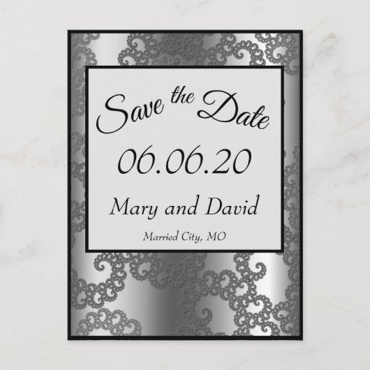 Silver Fractal Save the Date Briefkaart (Voorkant)