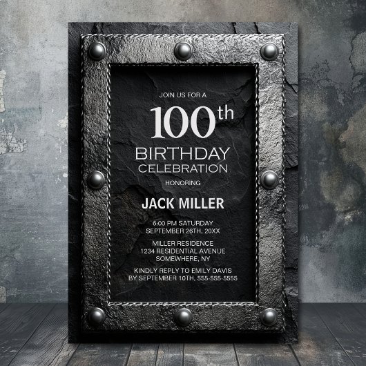 Silver Frame Black Slate 100th Birthday Party Kaart