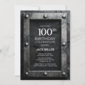 Silver Frame Black Slate 100th Birthday Party Kaart (Voorkant)