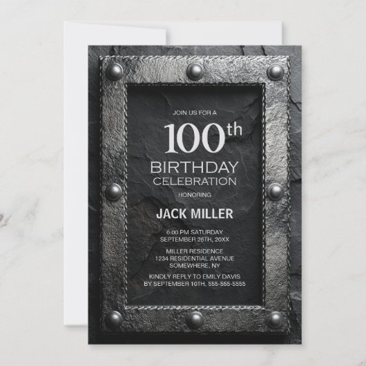 Silver Frame Black Slate 100th Birthday Party Kaart (Voorkant)