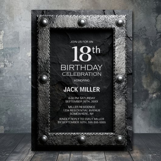 Silver Frame Black Slate 18th Birthday Party Kaart
