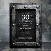 Silver Frame Black Slate 30th Birthday Party Kaart