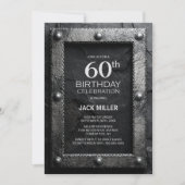 Silver Frame Black Slate 60th Birthday Party Kaart (Voorkant)