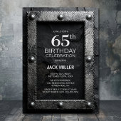 Silver Frame Black Slate 65th Birthday Party Kaart