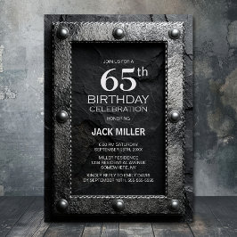 Silver Frame Black Slate 65th Birthday Party Kaart
