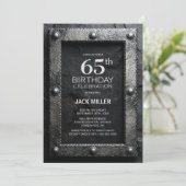 Silver Frame Black Slate 65th Birthday Party Kaart (Staand voorkant)
