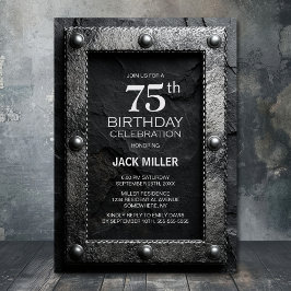 Silver Frame Black Slate 75th Birthday Party Kaart