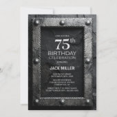 Silver Frame Black Slate 75th Birthday Party Kaart (Voorkant)