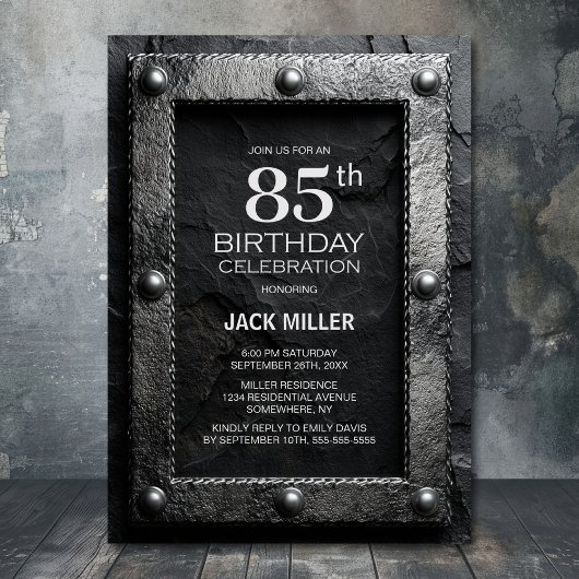 Silver Frame Black Slate 85th Birthday Party Kaart