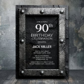 Silver Frame Black Slate 90th Birthday Party Kaart