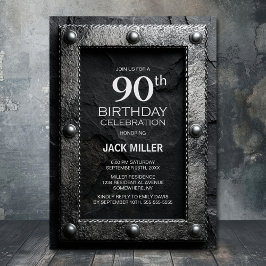 Silver Frame Black Slate 90th Birthday Party Kaart