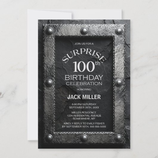 Silver Frame Black Slate Surprise 100th Birthday  Kaart (Voorkant)
