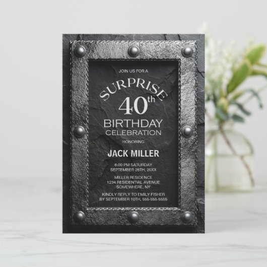 Silver Frame Black Slate Surprise 40th Birthday Kaart (Staand voorkant)