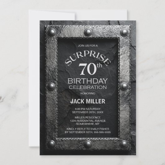 Silver Frame Black Slate Surprise 70th Birthday Kaart (Voorkant)