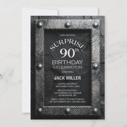 Silver Frame Black Slate Surprise 90th Birthday Kaart (Voorkant)