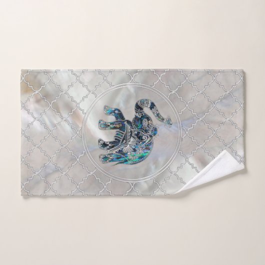 Silver Framed Elephant op Abalone en Pearl Bad Handdoek (Handdoek)