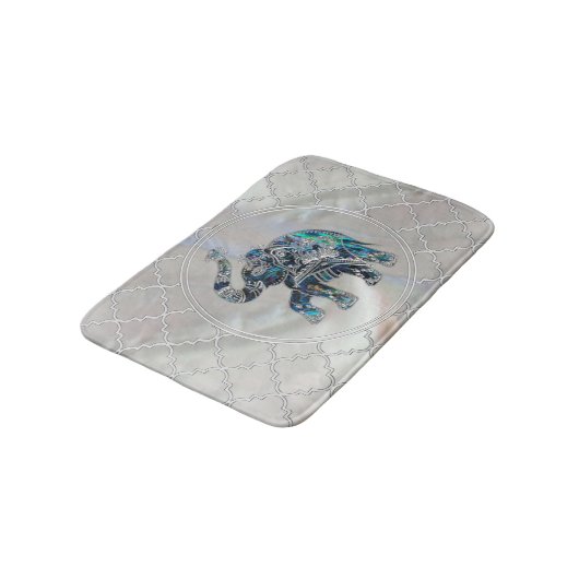 Silver Framed Elephant op Abalone en Pearl Badmat (Gekanteld)