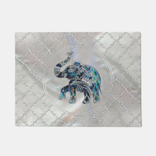 Silver Framed Elephant op Abalone en Pearl Deurmat