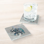 Silver Framed Elephant op Abalone en Pearl Glazen Onderzetter (Schuin)