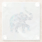 Silver Framed Elephant op Abalone en Pearl Glazen Onderzetter (Achterkant)