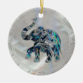 Silver Framed Elephant op Abalone en Pearl Keramisch Ornament (Voorkant)