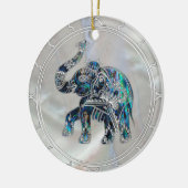 Silver Framed Elephant op Abalone en Pearl Keramisch Ornament (Links)