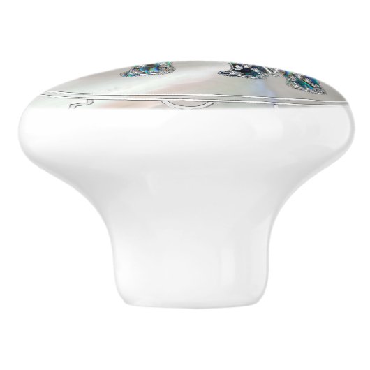 Silver Framed Elephant op Abalone en Pearl Keramische Knop (Zijkant)