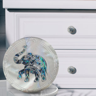 Silver Framed Elephant op Abalone en Pearl Keramische Knop