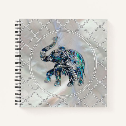 Silver Framed Elephant op Abalone en Pearl Notitieboek (Voorkant)
