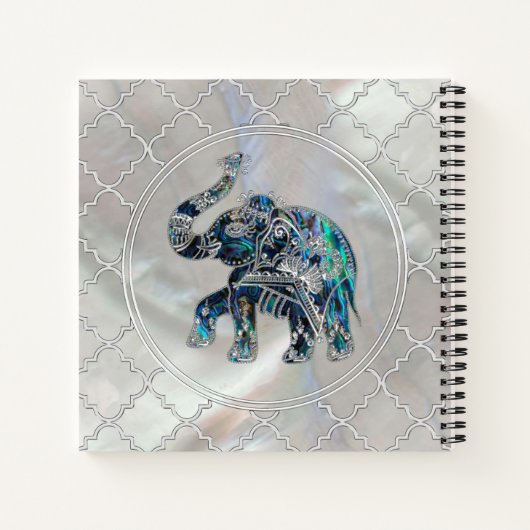 Silver Framed Elephant op Abalone en Pearl Notitieboek (Achterkant)