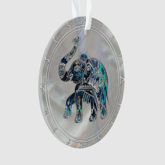 Silver Framed Elephant op Abalone en Pearl Ornament (voorkant)