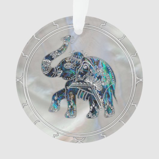Silver Framed Elephant op Abalone en Pearl Ornament (voorkant)