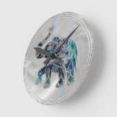 Silver Framed Elephant op Abalone en Pearl Ronde Klok (Hoek)