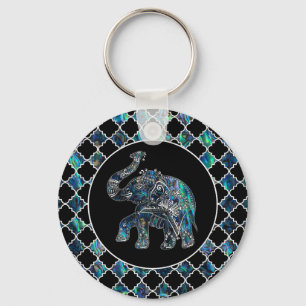 Silver Framed Elephant op Abalone en Pearl Sleutelhanger