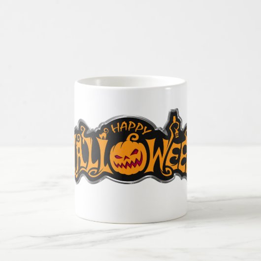 Silver Framed Happy Halloween Ruby Eyed Pumpkin Koffiemok (Center)
