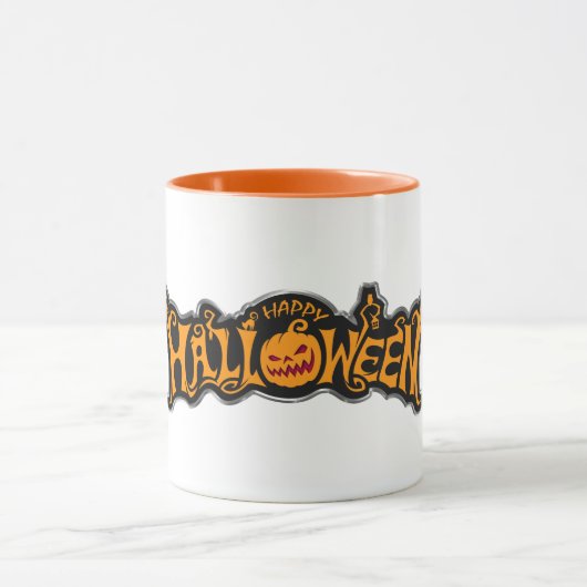 Silver Framed Happy Halloween Ruby Eyed Pumpkin Mok (Midden)