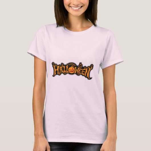 Silver Framed Happy Halloween Ruby Eyed Pumpkin T-shirt (Voorkant)