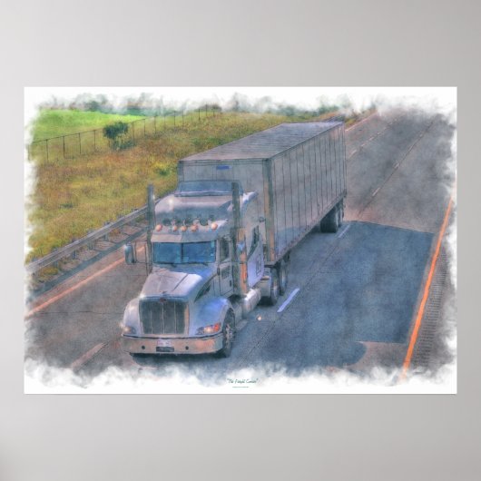 Silver Freight Truck Highway Driving Art Poster 6 (Voorkant)