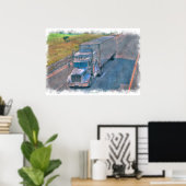 Silver Freight Truck Highway Driving Art Poster 6 (Thuiskantoor)