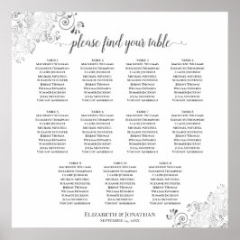 Silver Frills 11 Table Wedding Seating Chart White Poster
