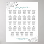 Silver Frills 29 Table Wedding Seating Chart Blauw Poster (Voorkant)