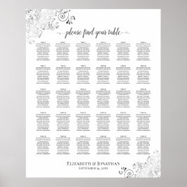 Silver Frills 30 Table Wedding Seating Chart White Poster
