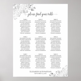 Silver Frills 9 Table Wedding Seding Chart White Poster