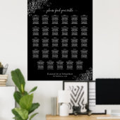 Silver Frills Black 29 Table Wedding Seating Chart Poster (Thuiskantoor)