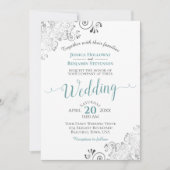 Silver Frills Blauwgroen en grijs op White Wedding Kaart (Voorkant)