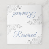 Silver Frills Blue White Elegant Wedding Gereserve Plaatskaartje (Buitenkant ongevouwen)
