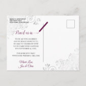Silver Frills Cassis Paarse Bruiloft Save the Date Aankondigingskaart (Achterkant)